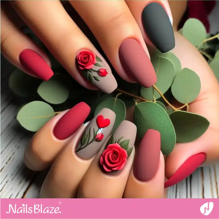 Red Roses and Heart Nail Art for Love Day | Valentine Nails - NB2128